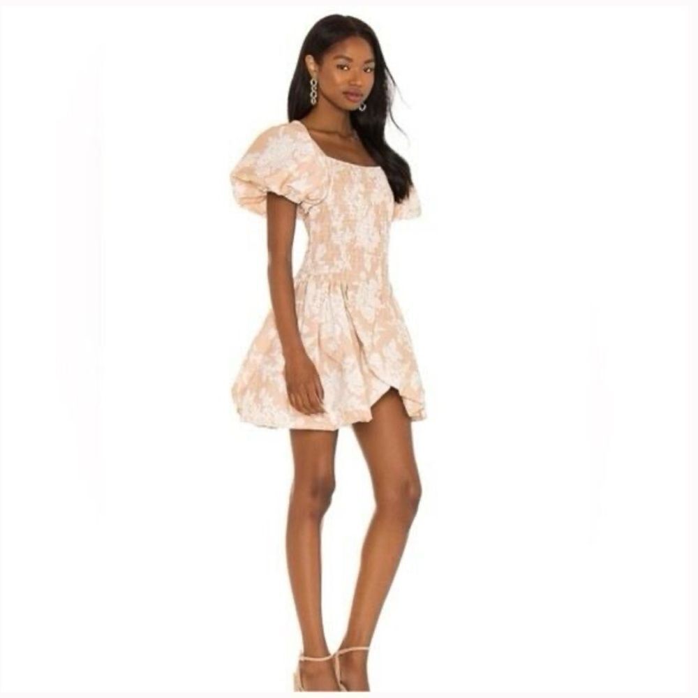LoveShackFancy x Revolve Asa Mini Dress Espresso Foam Puff Sleeve XS NWOT - Picture 2 of 3